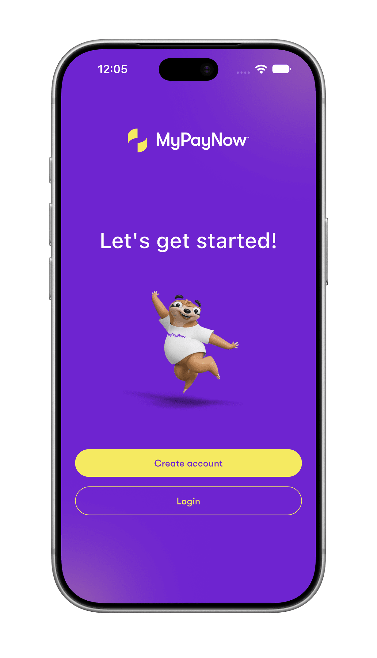 MyPayNow app — Create account screen