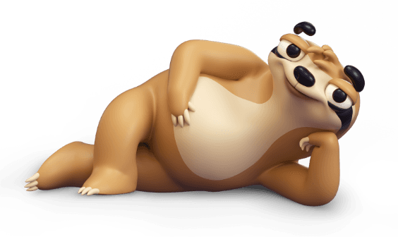 Slothy, the MyPayNow mascot, lounging